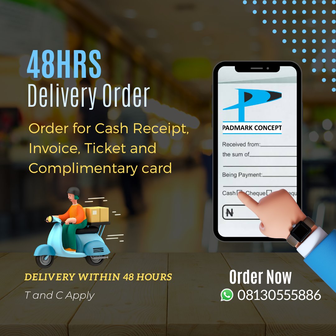 PadmarkC's tweet photo. Cash receipt, Invoice, ticket and others. Delivery within 48hrs.

Embrace swift delivery
#48hrs #delivery #prints #graphics #design #branding #souvenir #businessowner #businesswomen #akurewedding #vendors #ibadanwedding #lagosbusiness #ibadanbusiness #ekitibusiness https://t.co/9e3oWCHO3B