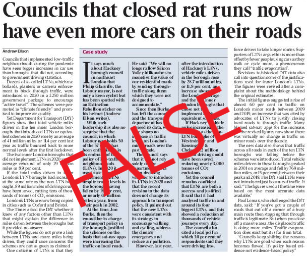 1/ Yesterday, we were treated to another statistics masterclass from anti-Low Traffic Neighbourhood journalist Andrew Ellson, of @thetimes. Since I'm mentioned in the piece - a weird fixation - which cherry-picks DfT data to falsely imply LTNs increase mileage, this is my reply.
