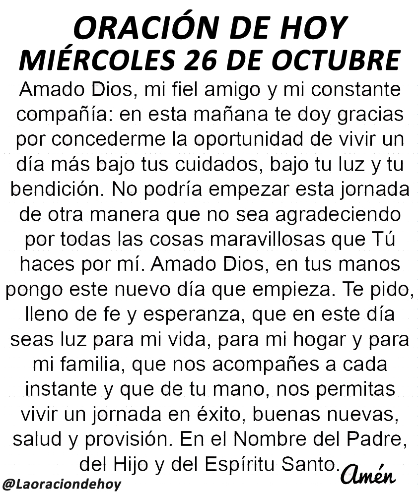 Oración diaria para hoy miércoles 26 de octubre del 2022.