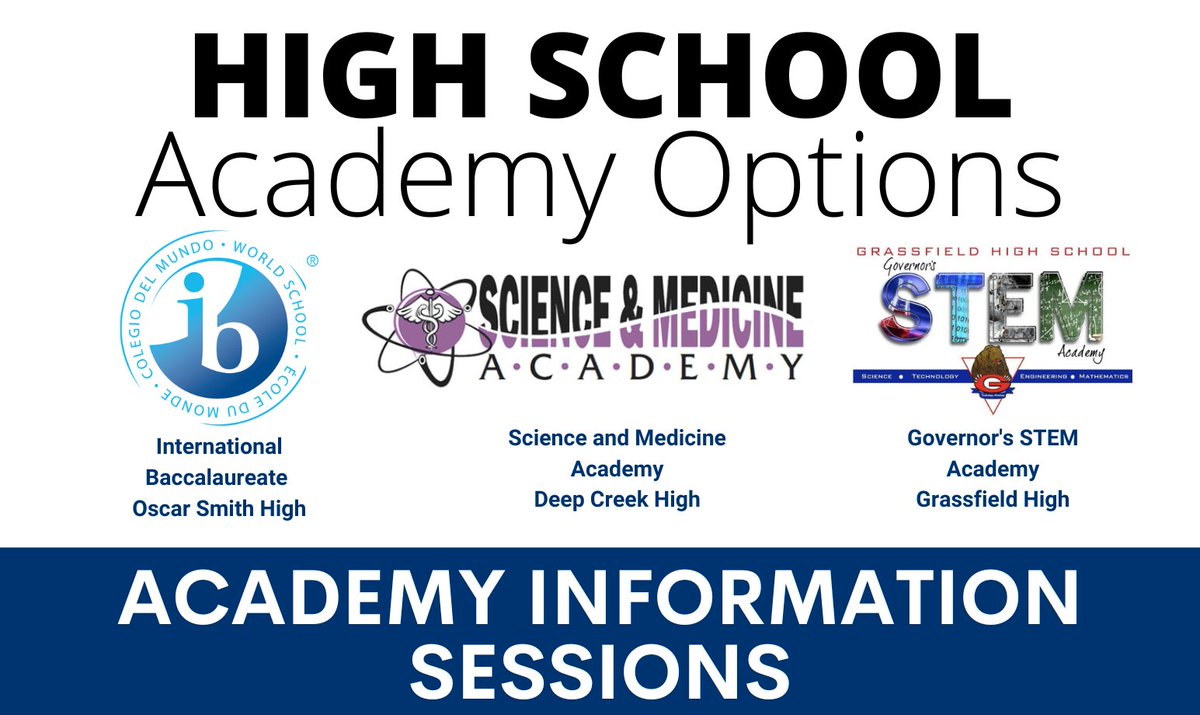 cpschoolsva's tweet photo. Current 8th graders interested in learning about our high school academy options are invited to attend one of several information sessions next month. See all session options and learn more about @SMACreek, @IBatSmith, and @GrassfieldSTEM on our website: https://t.co/PtJZSffS6u https://t.co/UusL3Uaair