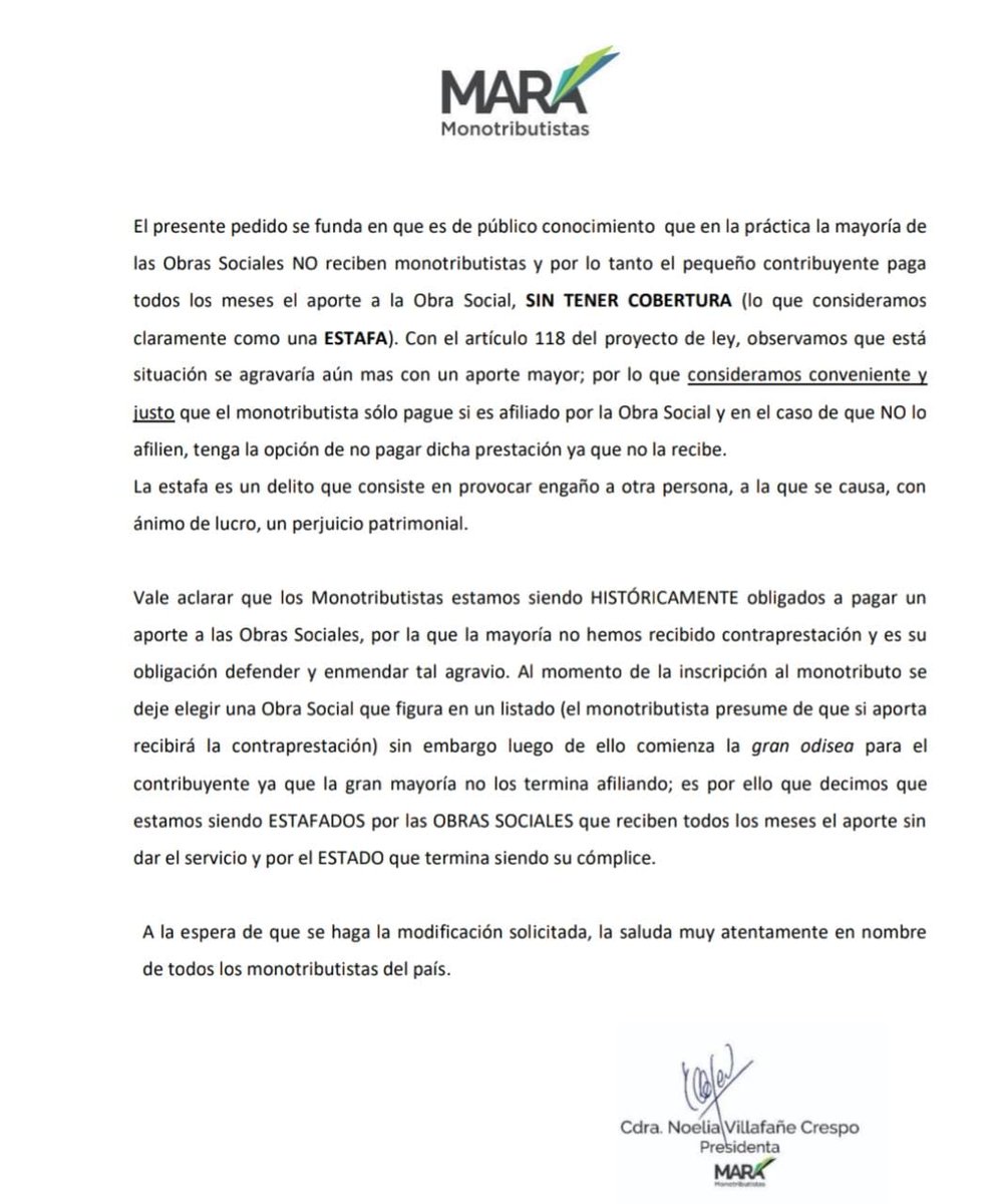 MARAMonotributo's tweet photo. Adjuntamos nota con fundamentos que hemos enviado a los mails de los/las diputados/as.  No permitiremos que nos sigan estafando. https://t.co/i1TvRx0Ic0