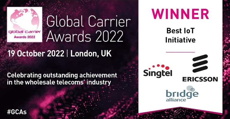 EricssonEnter's tweet photo. Super happy to get the “Best #IoT Initiative” award with our partners @Singtel and @alliance_bridge at the Global Carrier Awards 2022 🌟 #GCAs
https://t.co/7SUHFq6SBA https://t.co/cepFwVCHcv