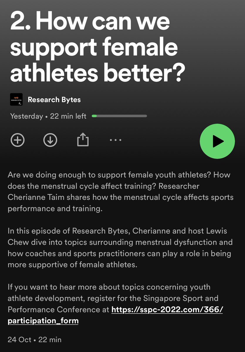 I had the best time chatting with <a href="/lewischewyq/">Lewis Chew</a> about the menstrual cycle and female athletes 🩸 Thrilled to see <a href="/NYSI_SG/">NYSI</a> Research Bytes leading this important conversation in Singapore’s sports scene 🇸🇬 Thank you for having me!  open.spotify.com/episode/5ksjl3…
