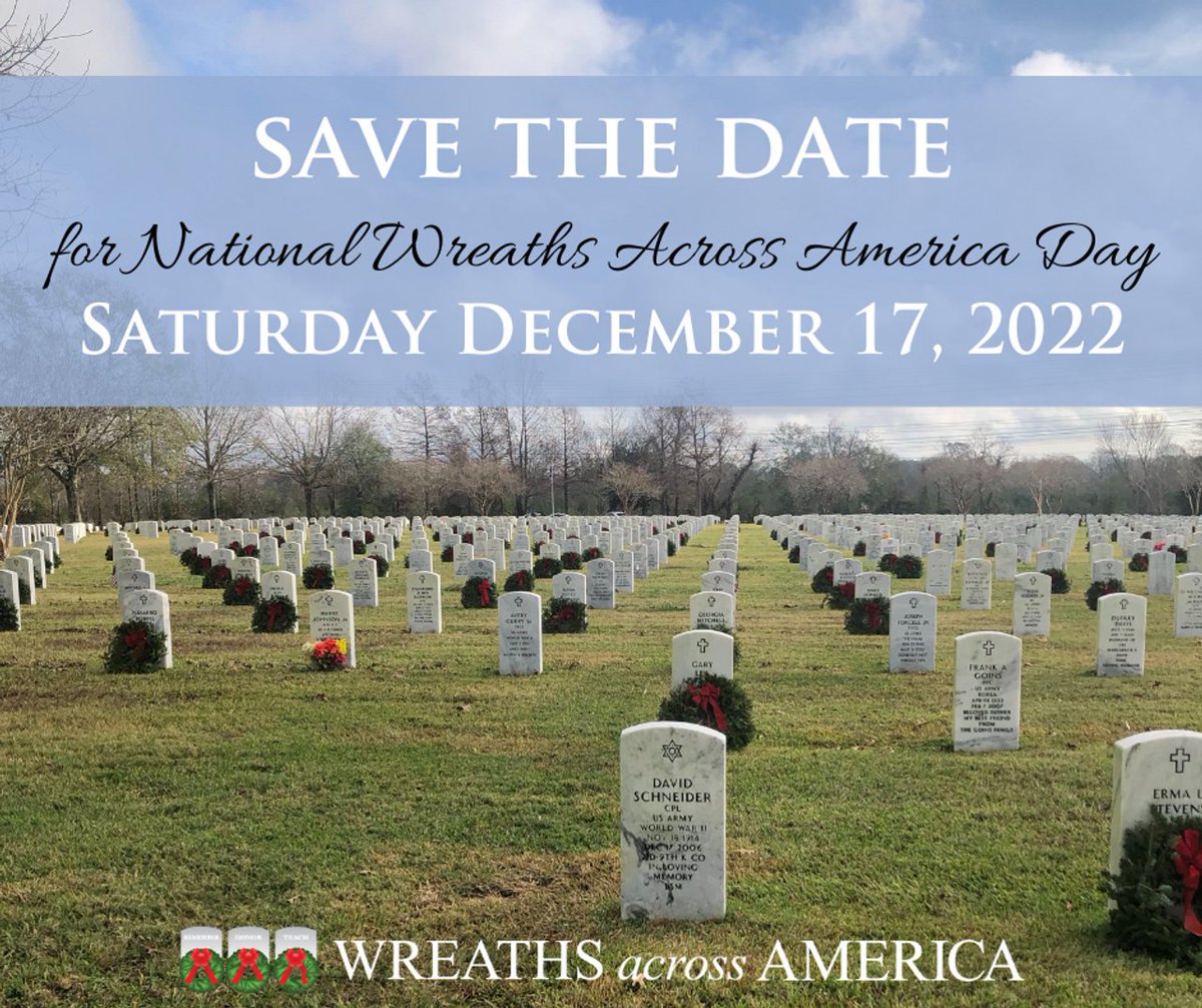 You have one month to help reserve your wreath! 
Every wreath purchase helps Remember Honor and Teach and helps us out, too! Purchase your wreath at wreathsacrossamerica.org/pages/167443 before November 25.
December 17 at 11 am at Clifton's Memorial Park - we'll see you there!