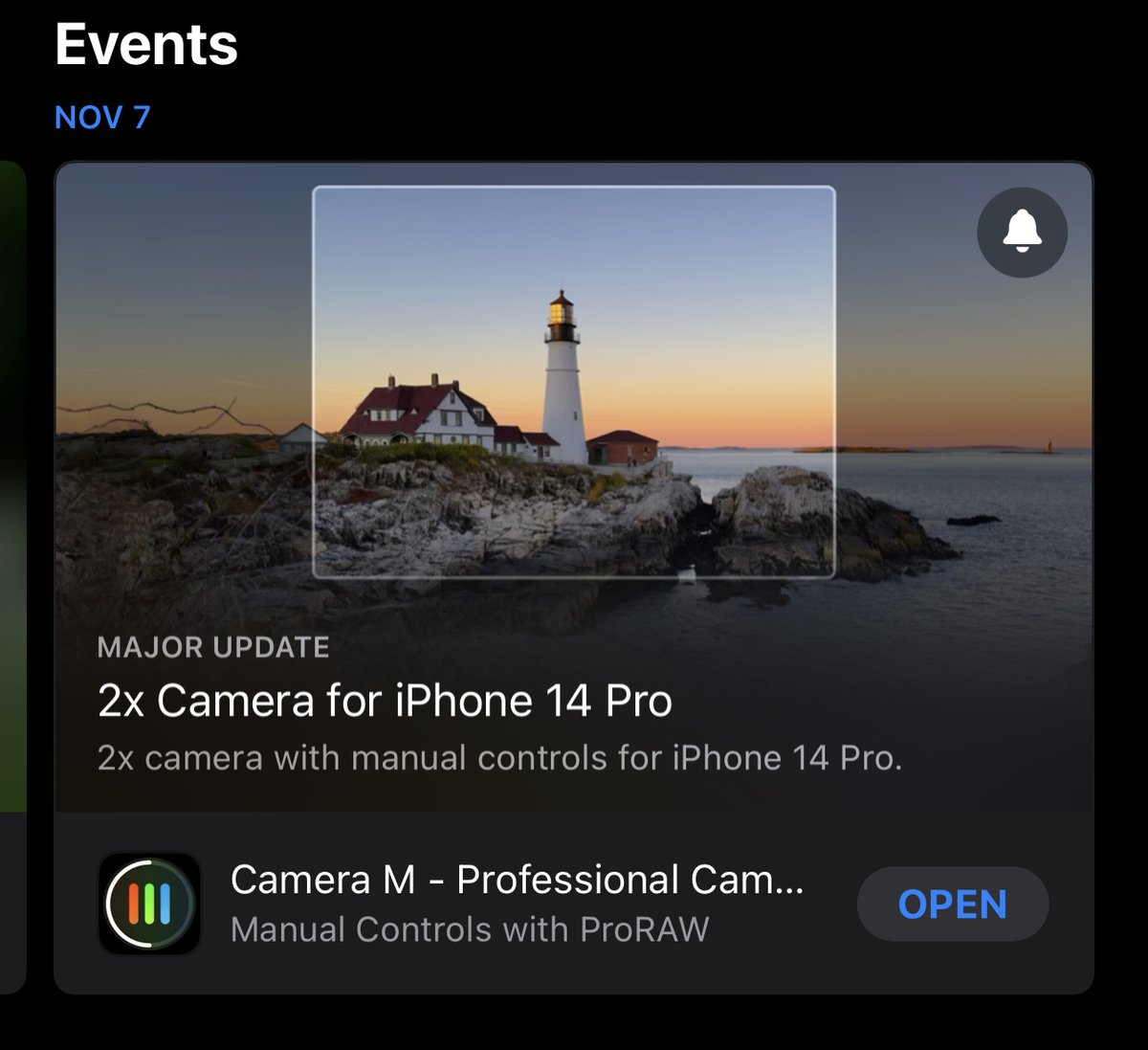CameraMApp's tweet photo. 2x Camera for iPhone 14 Pro is coming...
(with full manual controls)
https://t.co/LbilhYERGv
#CameraM #iPhone14Pro #iPhone14ProMax #2xCamera #ProRaw #Apple #AppStore #ManualCamera #CameraApp https://t.co/HXIRTsnJ1N