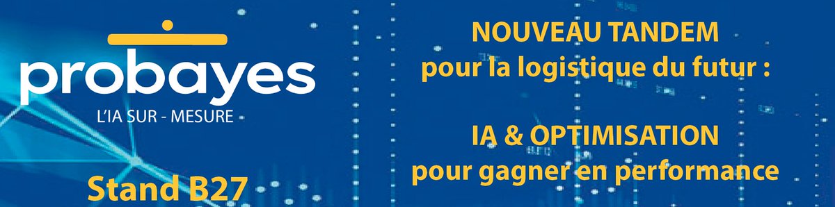 Probayes_IA's tweet photo. [#EventProbayes] [#logistiqueProbayes]
 
Venez découvrir sur le salon @SCE_Event quelques-unes de nos réalisations pour la logistique, la distribution et la supply chain

Plus d'info. sur : https://t.co/vvzVAIIGUa

#supplychain #rh #énergie #transport #maintenance #industrie4 https://t.co/TX48N0zREv