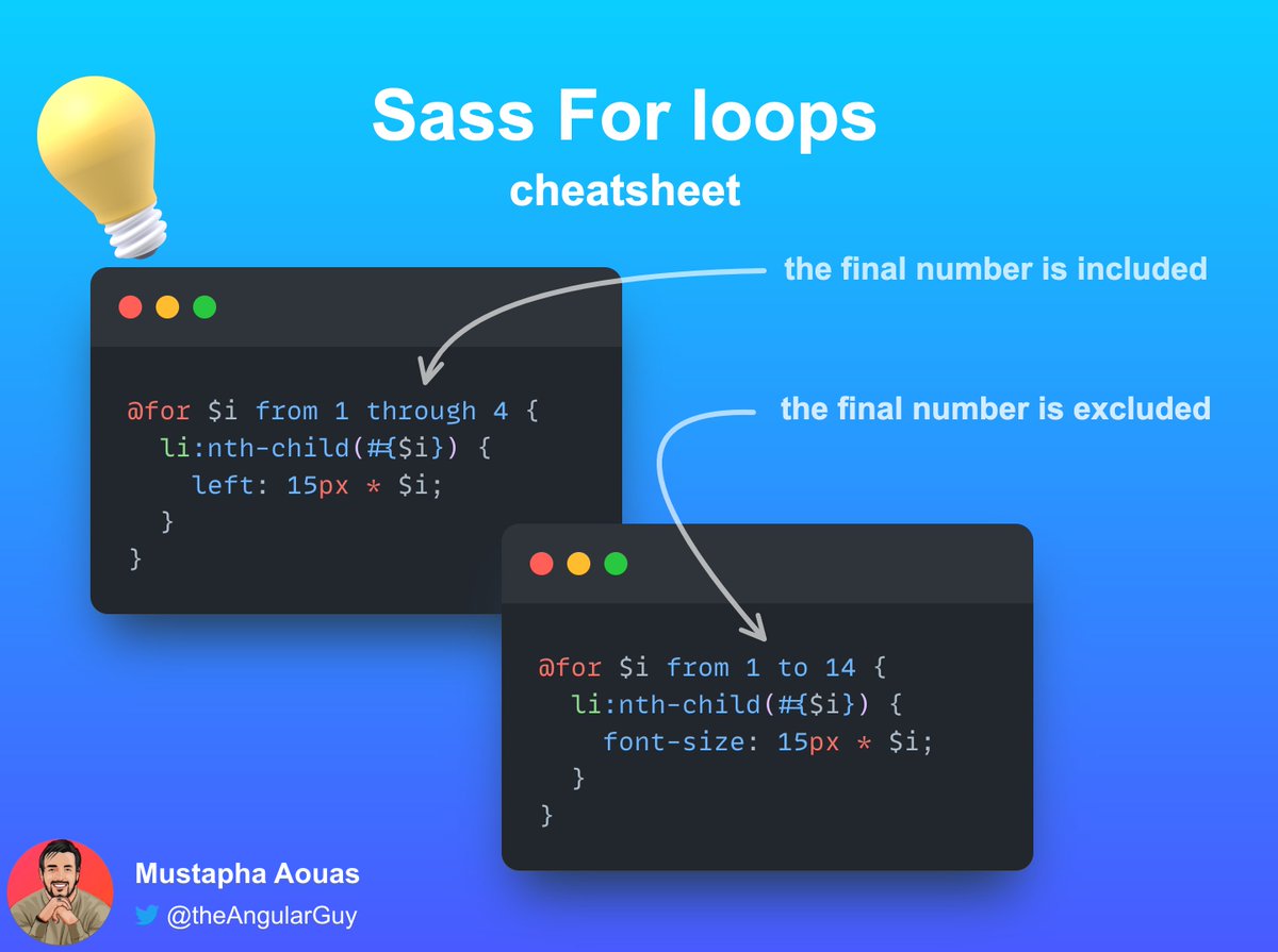 TheAngularGuy's tweet image. 💅 Sass tip: you can use sass loops to improve/simplify your stylesheets
#100daysofcoding