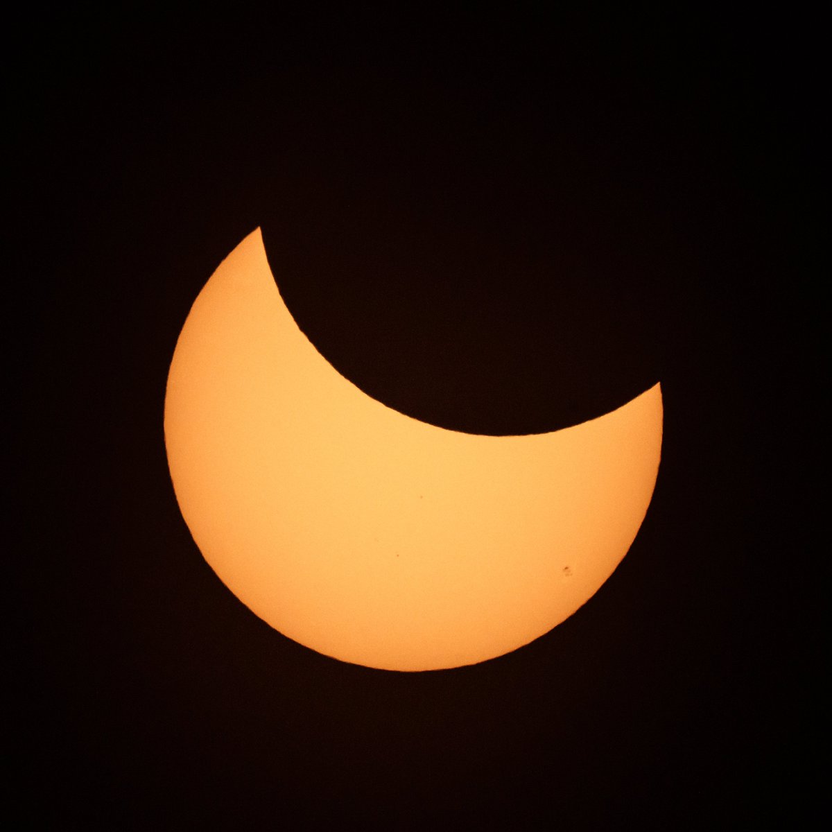 jimmyg's tweet photo. Today’s partial eclipse…the moon passed in front of the sun and covered ~40%. The background sound you hear in the video is the extra prayer performed at all mosques in the UAE during the maximum of the eclipse. https://t.co/50r5njFURh