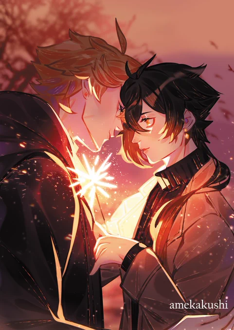 Sparkles on the shore my full piece for  #tartali #childe #zhongli #Genshinlmpact 