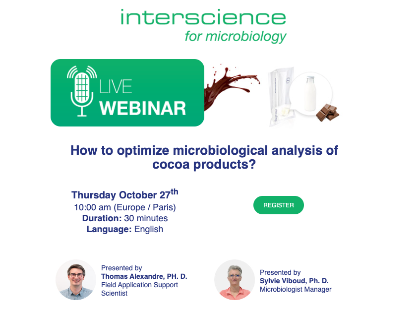 INTERSCIENCE_FR's tweet image. 🙌 LIVE WEBINAR :  Thursday October 27th
10:00 am (Europe / Paris)

💬 How to optimize microbiological analysis of cocoa products?

-&amp;gt; Register here:👌
lnkd.in/ecaYK2MR

#Cocoa #Chocolate #Interscience #Analysis #Microbiology