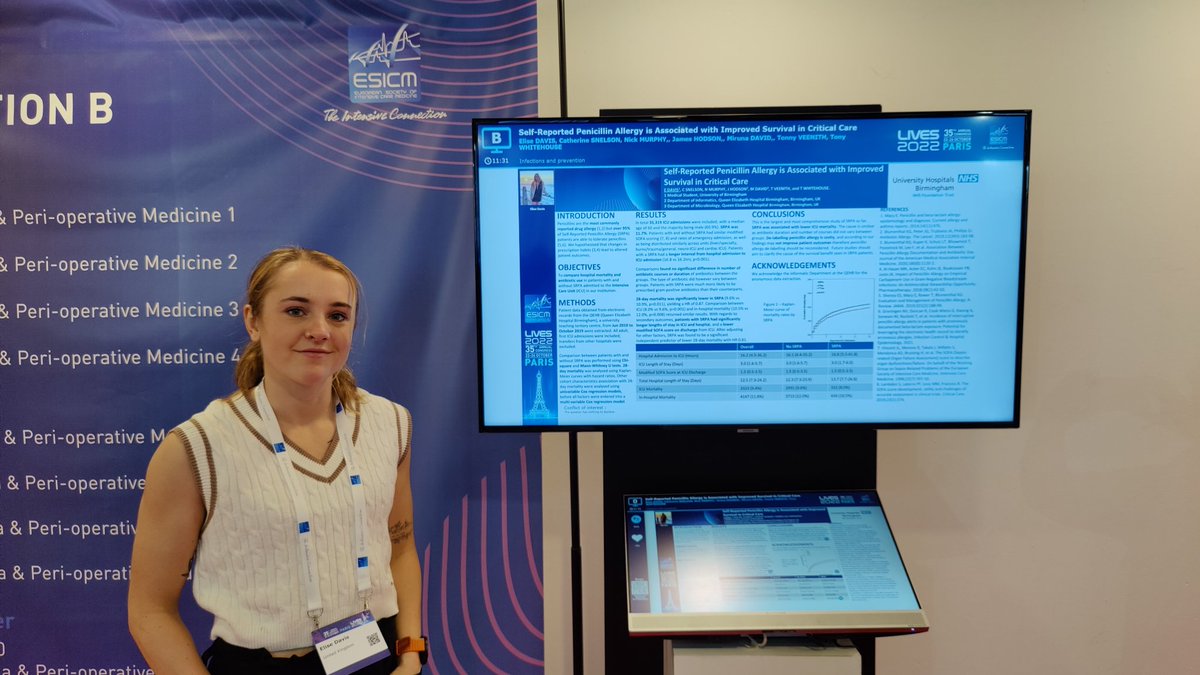 Congratulations to #UoB Medical Student Elise Davis on her poster presentation #esicm2022 today.

Photo posted with permission