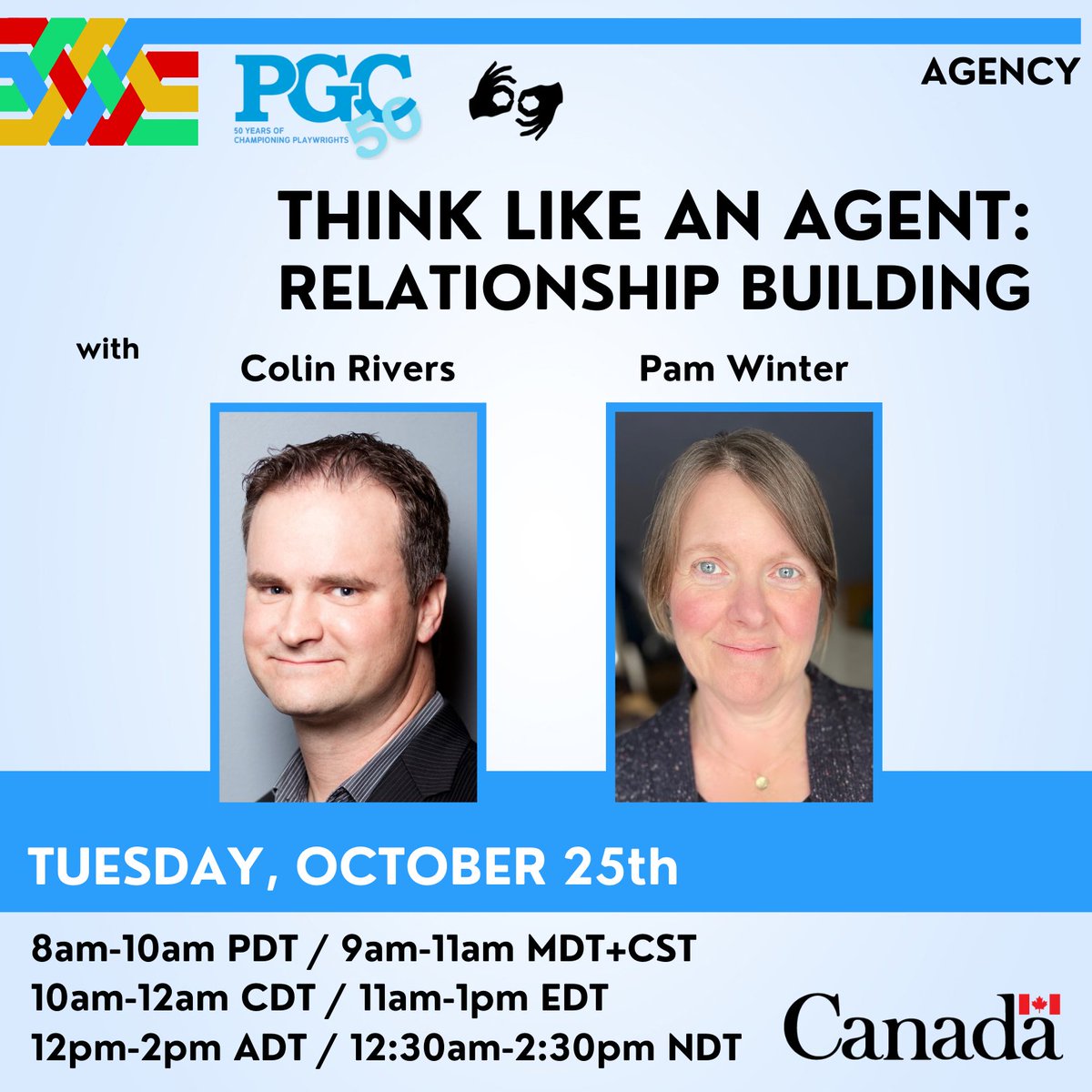 PGuildCanada's tweet photo. Join us TODAY at 11am EDT for “Think Like An Agent: Relationship Building.” You can access this event for FREE by registering for the Playwrights Resiliency Program here: https://t.co/SN0lEvUbLv
@CdnHeritage
#pgcresiliency #yearoftheplaywright #pgc50 #canadianstories https://t.co/vdVXrxaNlp