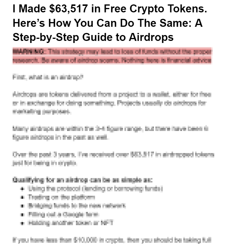 I've made over $63,517 in free crypto tokens.

How? Airdrops.

I turned everything I know into a step-by-step guide that'll help you do the same without the guesswork.

Want a free copy? RT + comment "send" and I'll DM  you a copy.

(must follow so I can DM you. 24 hrs only)"