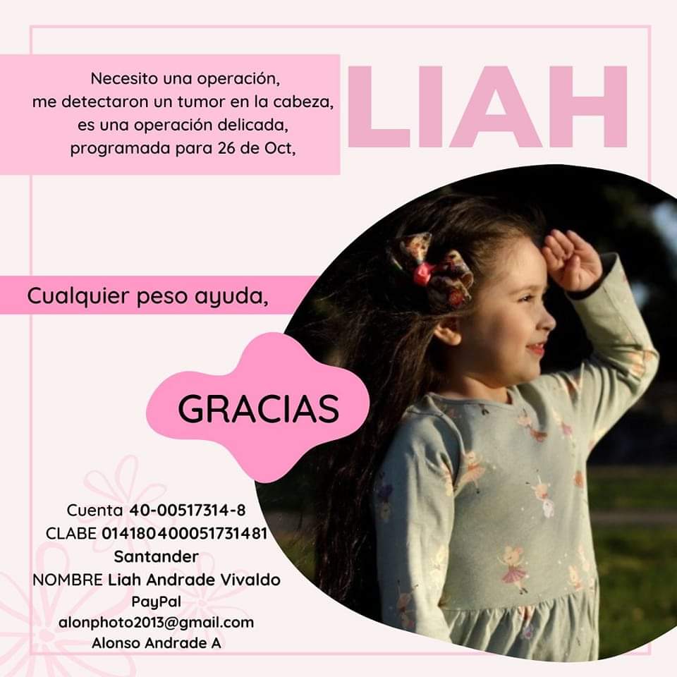 watzuita's tweet photo. #todosconliah porfavorcito, ayúdenos a que Liah siga con esa sonrisa que la caracteriza.

Todo pesito ayuda 🙏🏼🙏🏼🙏🏼🙏🏼 https://t.co/07gzrvIVsG