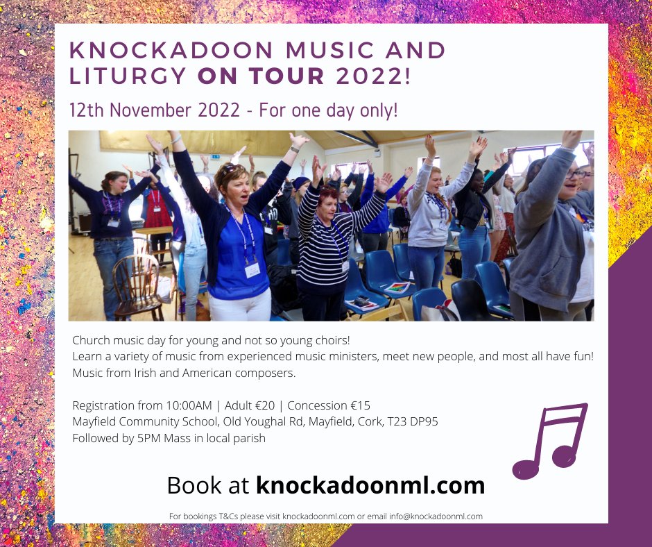 KnockadoonML's tweet photo. We are delighted to annouce that Knockadoon Music and Liturgy Course is going on tour on the 12th November 2022 for one day only! Find out more details here - https://t.co/kbiCswN6am https://t.co/eyp0FjJ9aK