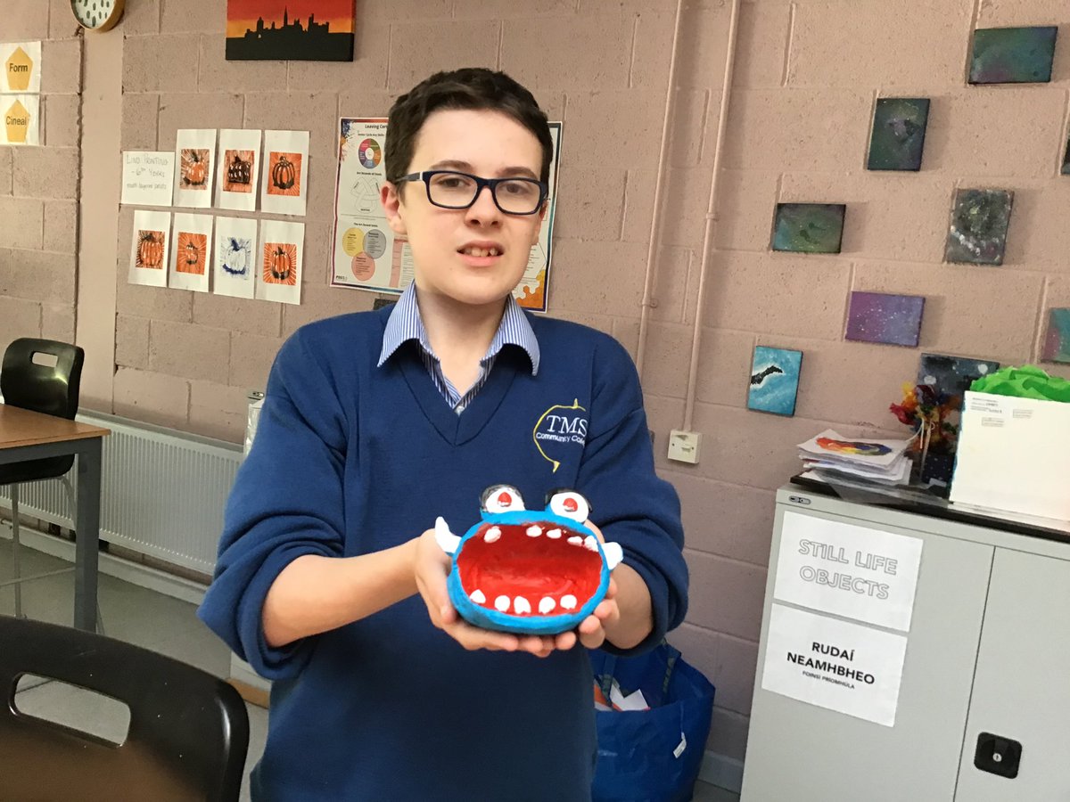 Callum with his monster made from clay in Ms. Harrington’s Art class 🎨🖌🖼