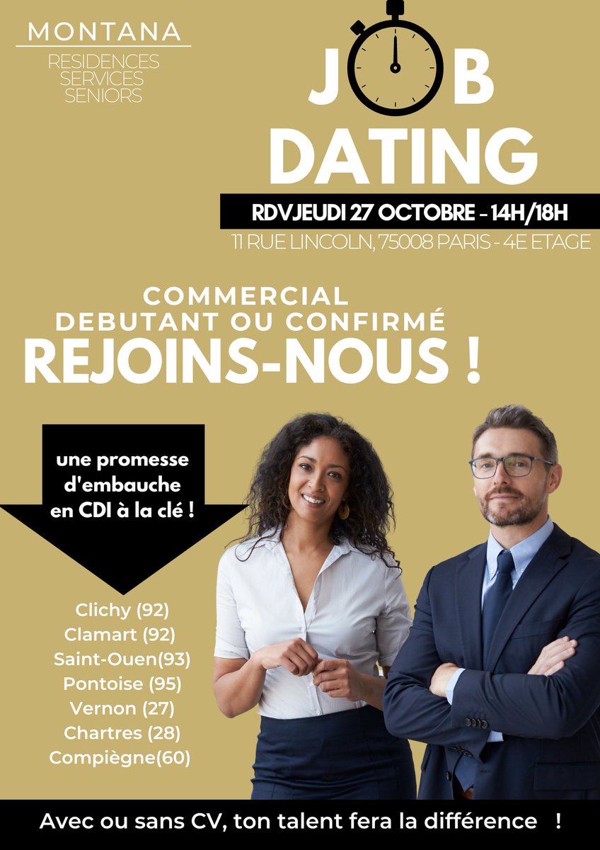 📣J-2 avant le JOB DATING

🎯Envie d’un nouveau challenge ? Motivé.e pour rejoindre une marque premium et un groupe dynamique ?
Lors de notre précédent job dating, 2️⃣ nouvelles recrues on rejoint l'équipe !

RDV le jeudi 27 octobre de 14h à 18h au 11 Rue Lincoln - 75008 PARIS 📍