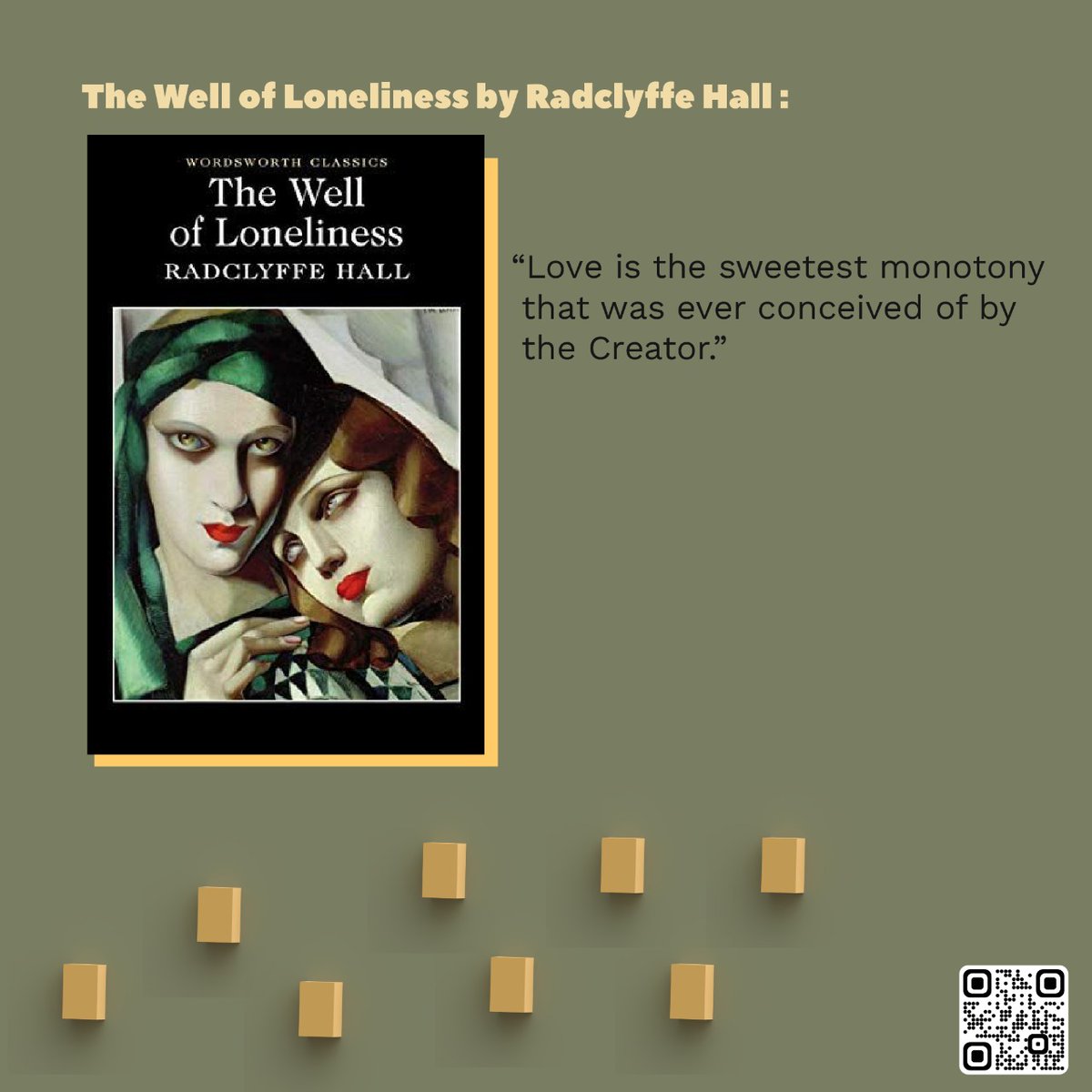 kalamkaardduc's tweet photo. The Well of Loneliness by Radclyffe Hall:
Banned in 1928 when it was first published, the book follows the life of Stephen Gordon, an Englishwoman from an upper-class family, who gets confined by society for her "sexual inversion", driving her to desperation. https://t.co/hVOrq1lR0g