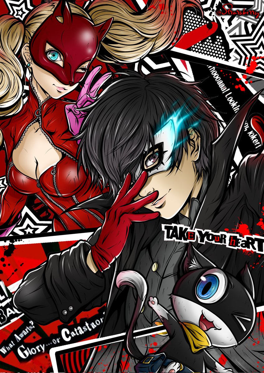Straruberry's tweet photo. Ahora que #Persona5 ha tenido un nuevo resurgir debido a su lanzamiento en nuevas plataformas (ella viciada en la Switch jj) os rescato mis tres ilustraciones del juego~✨

Las recordáis? Cuál es vuestra favorita? 💫🃏♠️♥️
#Persona5R https://t.co/Mhj1reVwTh