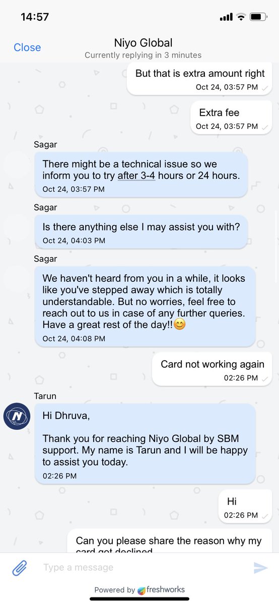 tossed_n_turned's tweet photo. @theniyo Here is the hilarious conversation that I had with your team https://t.co/w4Q2rP3idE