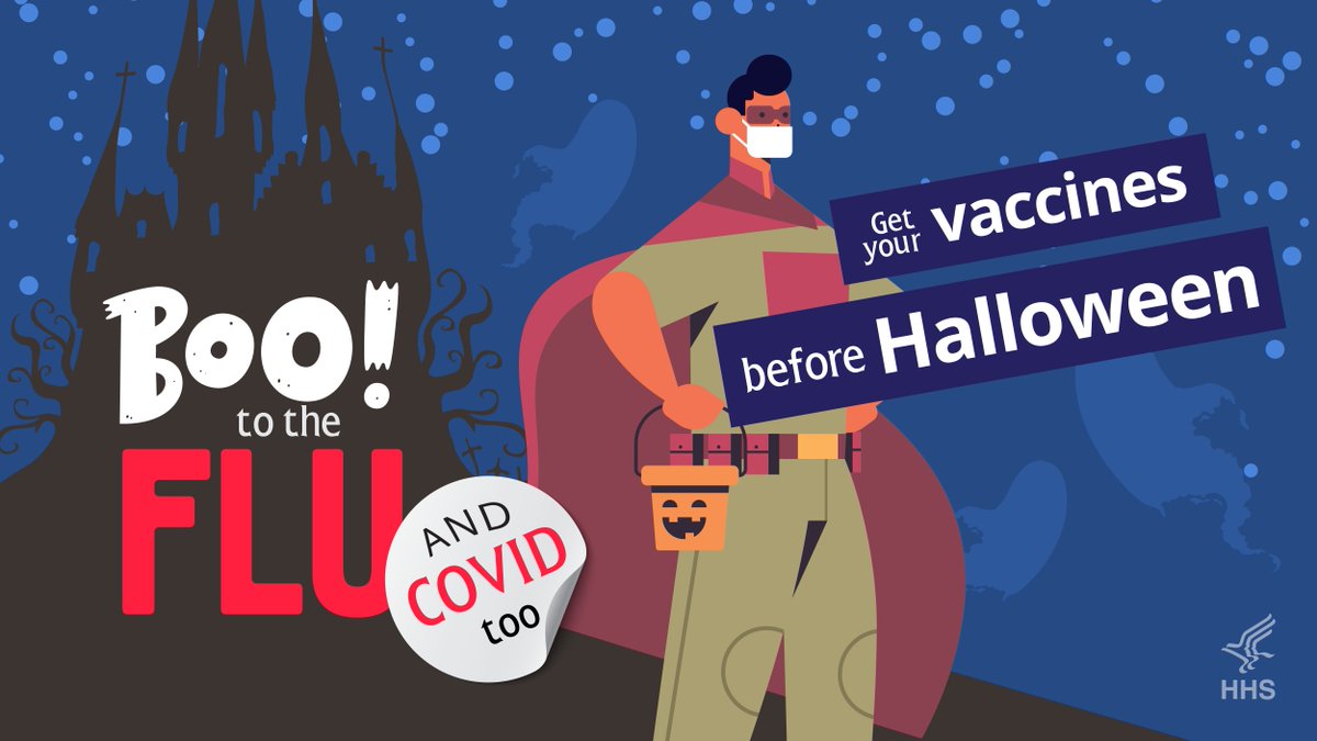 It's flu season, and staying up to date on your vaccines is key to staying healthy. Get your flu and COVID-19 shots by Halloween: bit.ly/3D3ydaD. #BooToTheFlu