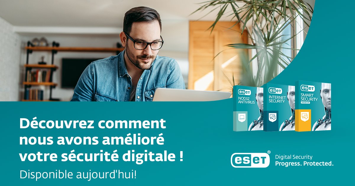 ESET_France's tweet image. #NOUVEAUTÉ ! 🎉Votre protection de sécurité numérique ne cesse de se renforcer ! Dès aujourd’hui, téléchargez nos derniers produits de sécurité numérique primés mis à jour 🏅
▶️ eset.com/fr/about/newsr…

#ESETNOD32Antivirus #ESETInternetSecurity #ESETSmartSecurityPremium