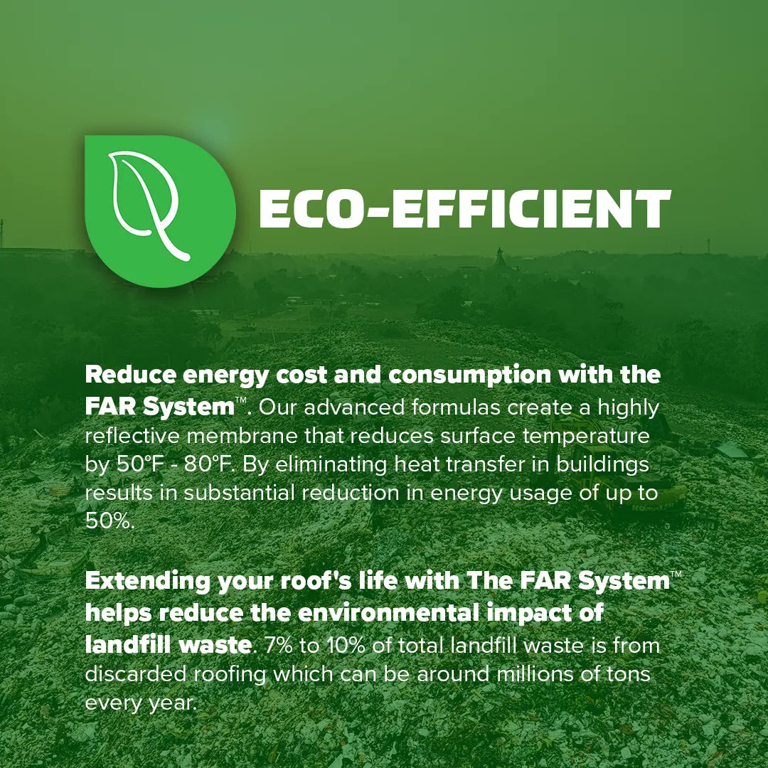 FAR_System's tweet image. Our product helps save energy and reduce landfills 🍃 #fluidappliedroofing