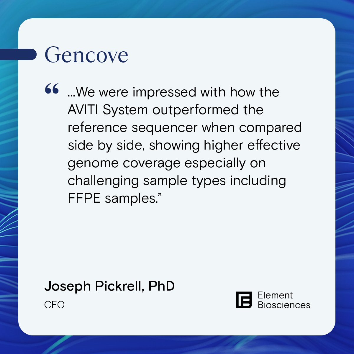 ElemBio's tweet photo. Watch Joseph Pickrell the CEO of @gencove: https://t.co/ZcK4wM6p93

✅ Higher effective coverage with the #AVITI System due to lower duplication rate for low-pass whole #genomesequencing 

✅ Fully able to sequence libraries from FFPE samples for profiling copy number variation https://t.co/bX1jdRrKQm