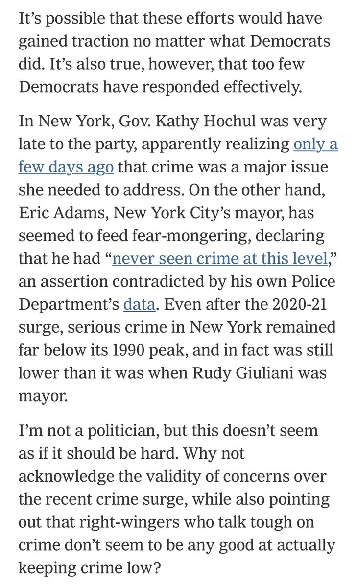 Today’s <a href="/paulkrugman/">Paul Krugman</a> column wades into the crime-and-perceptions-of-crime referendum that is the NY governor’s race, astutely. nytimes.com/2022/10/24/opi…