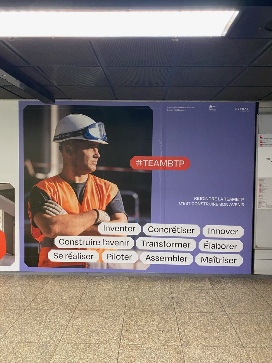 BTPRhone's tweet photo. #TeamBTP #spotted dans le Métro Bellecour 👀
Lancement de la campagne de promotion des métiers du #BTP en partenariat avec le @TCL_SYTRAL !
👷♂️👷♀️Les compagnons du BTP sont mis à l’honneur par les portraits de Maxime brochier, stylisés par Paul Bourgey. https://t.co/7h4lgSAtYI
