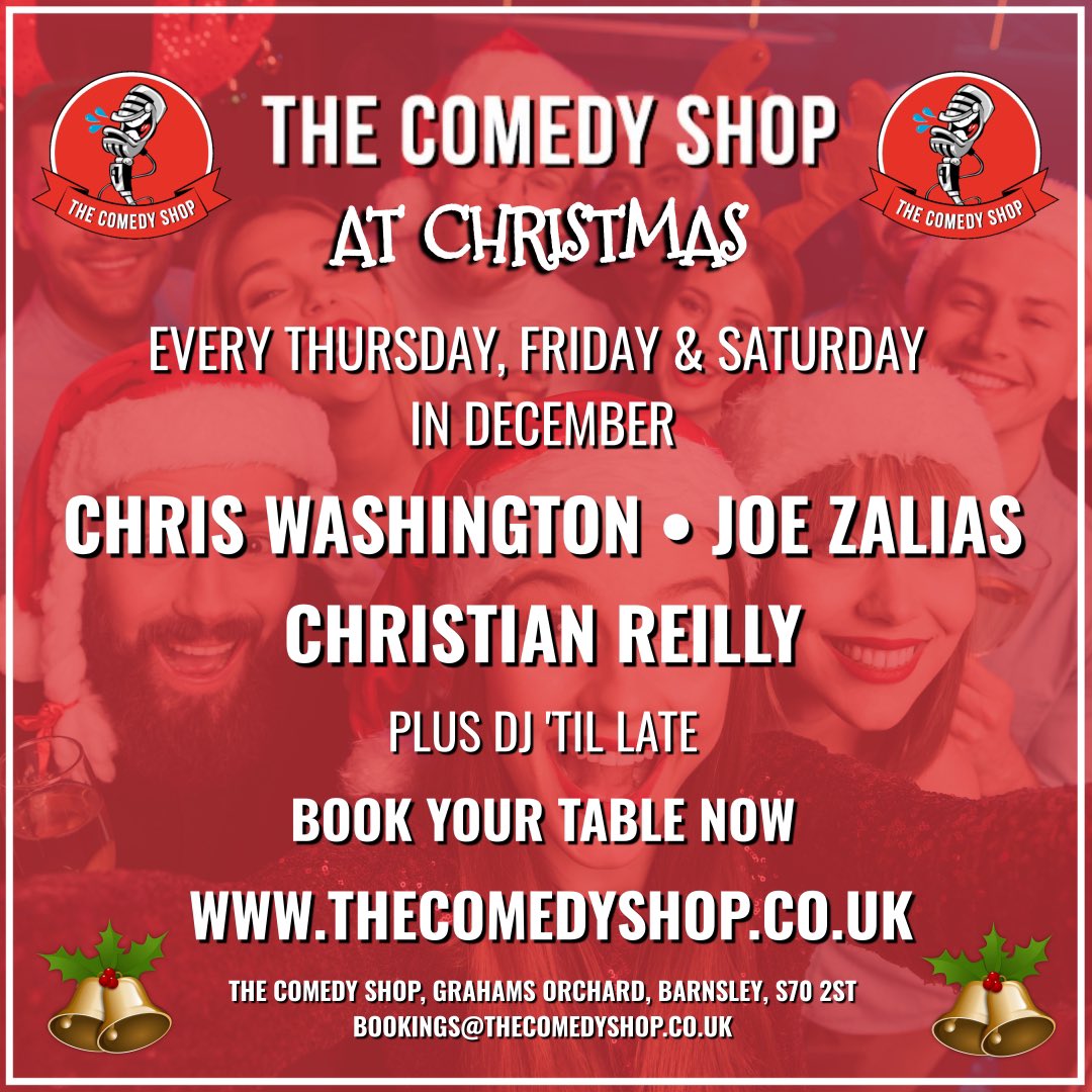 ComedyShopUK's tweet photo. 🎄BOOK YOUR CHRISTMAS PARTY WITH US NOW🎄

We have award-winning comedy every Thursday, Friday &amp; Saturday night at The Comedy Shop in Barnsley town centre!

Reserve your table - however large or small your party - then come &amp; enjoy your night with us!

#Comedy #StandUp #Barnsley https://t.co/A4MLn6e8Ul