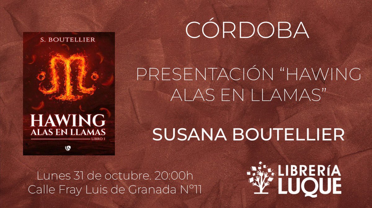 Orgulloso de anunciar que lunes 31/10 mi hija <a href="/boutellier_s/">S.Boutellier</a> presenta su primera novela en @LibreriaLuque para los/las amantes de la fantasía urbana