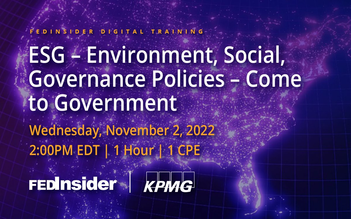 FedInsider's tweet photo. Join @FedInsider on 11/2 at 2PM as #SFERS @NSF @CalSTRS & @KPMG_US share how federal, state and local government placing a strategic focus on #ESG can produce tangible impacts on operations, finances & organizational resilience.
Register Free: https://t.co/WedarfaVMo
@PegHosky https://t.co/fIrb8Q2tiO