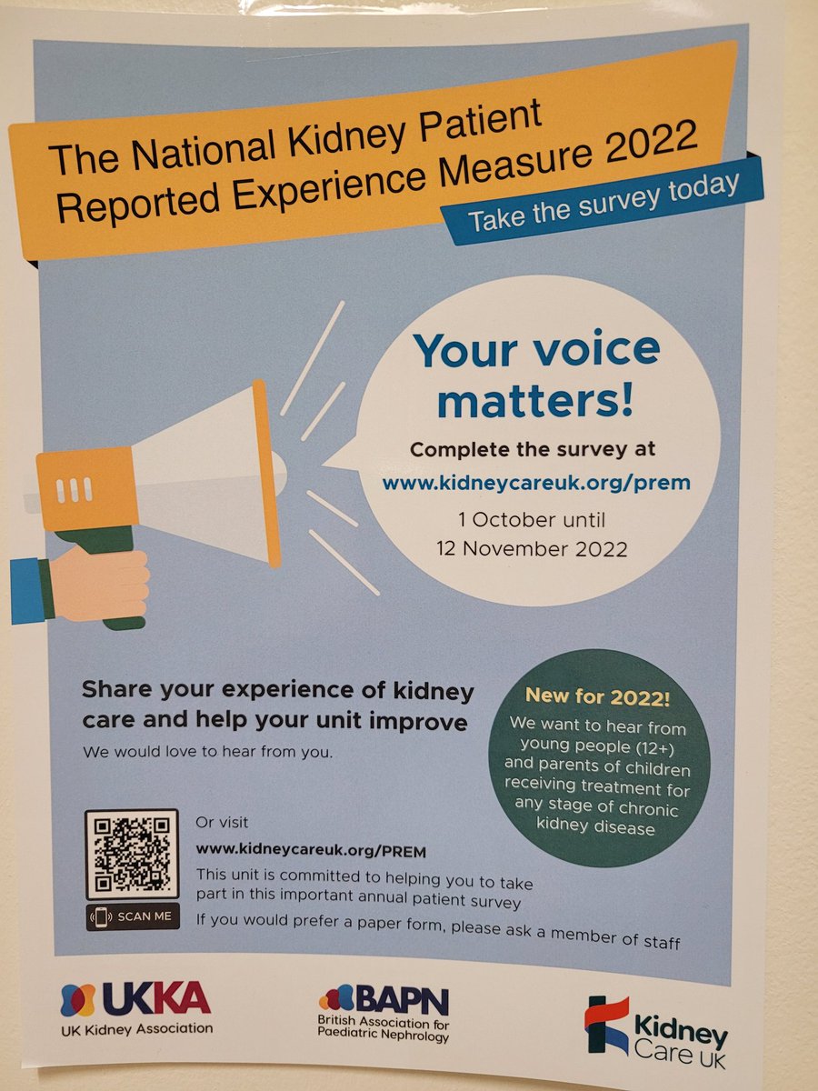 Patients! 👋 How are we doing and what could we improve for you? Share your experience of your care at our unit at kidneycareuk.org/PREM