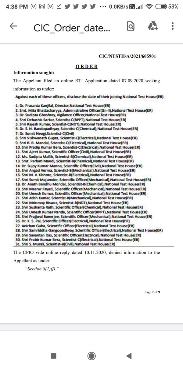 h_pongilath's tweet photo. Central Information Commission observed that the reply provided by the then #CPIO was inappropriate &amp; that a blanket denial of information under the garb of Section 8 (1) (j) of the #RTI Act was inadequate as no personal information of third party has been sought by the Appellant https://t.co/5HG10NVBtV