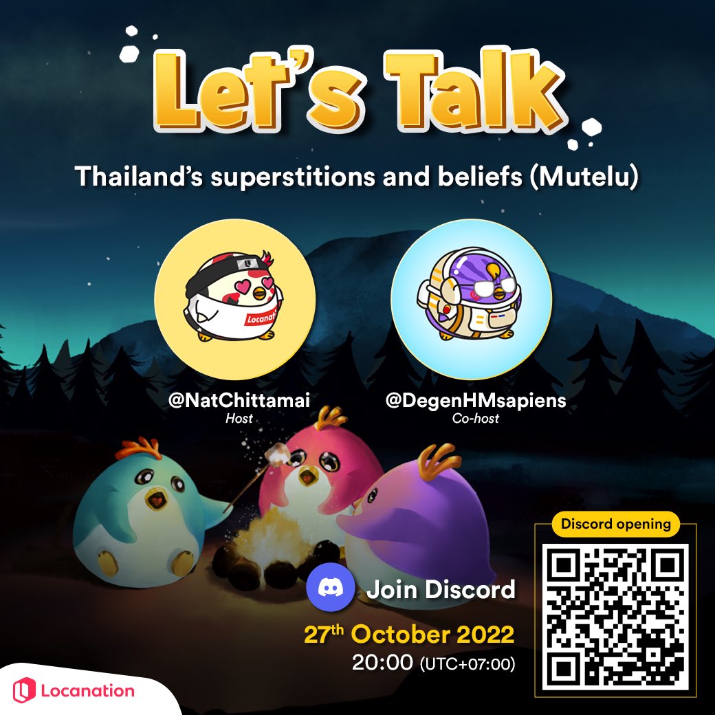 locanation_TH's tweet photo. Let's Talk: Thailand's superstitions and beliefs (Mutelu)

Share your superstitious things and local beliefs with us on 27th October 2022 20:00 (UTC+07:00) via Locanation Discord Community! https://t.co/w0DKZGfJf0

#locanation #traveltoearn $LOCA https://t.co/IsGH5PVSf2
