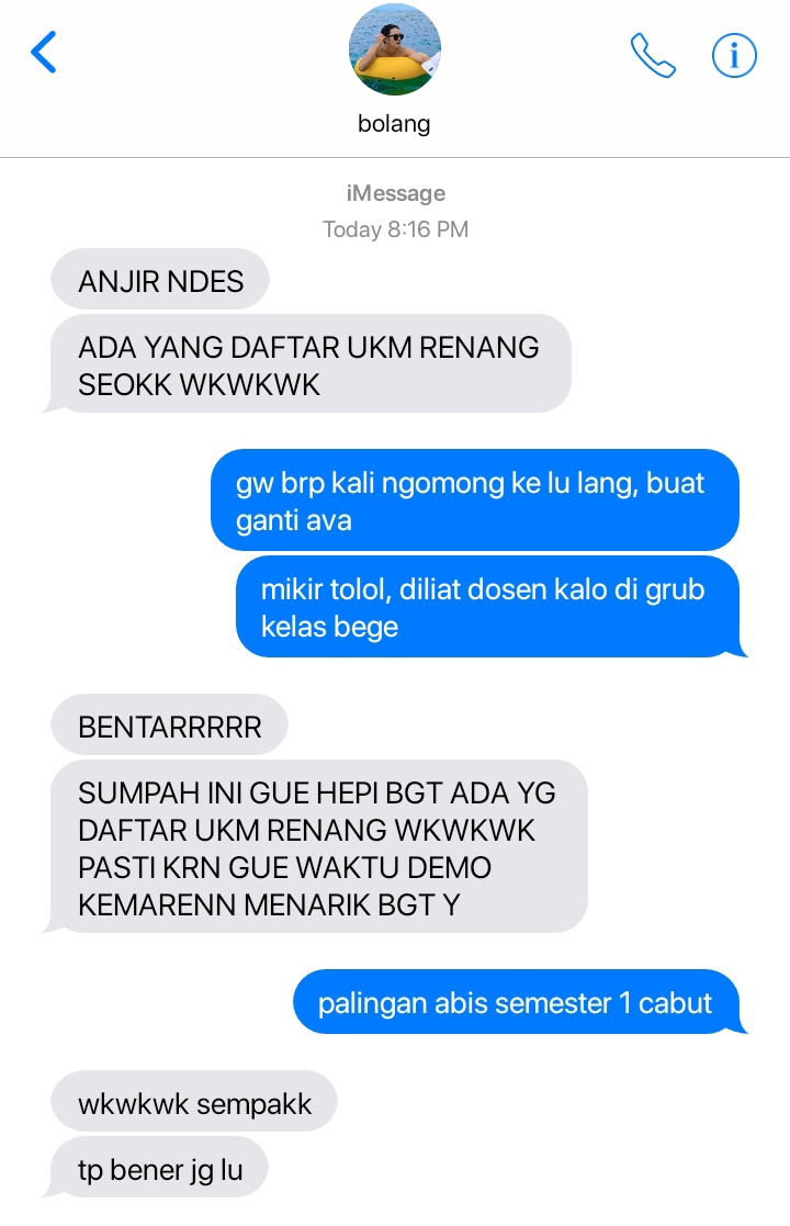 johnmaiier's tweet image. all out to sea, far away from the land

nanya ke temen "pacar gue dimana ya?" diledekin "di laut kali!" pas dicari malah beneran ketemu.

—minwon au