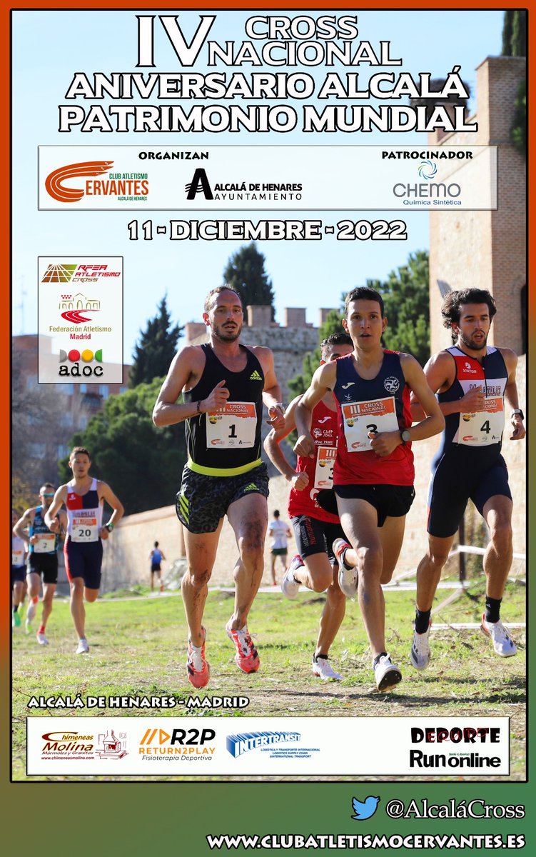 AlcalaCross's tweet photo. 💥 𝗜𝗻𝘀𝗰𝗿𝗶𝗽𝗰𝗶𝗼𝗻𝗲𝘀 𝗔𝗯𝗶𝗲𝗿𝘁𝗮𝘀💥
https://t.co/e3cum0sczv

Tenemos en placer de presentaros el cartel del IV Cross Nacional "Aniversario Alcalá Patrimonio Mundial" 
📆 Fecha: 11 de diciembre de 2022.
📍Alcalá de Henares (Madrid)
🔸Info: https://t.co/A3GNLyAlNT https://t.co/uuW9O8p026