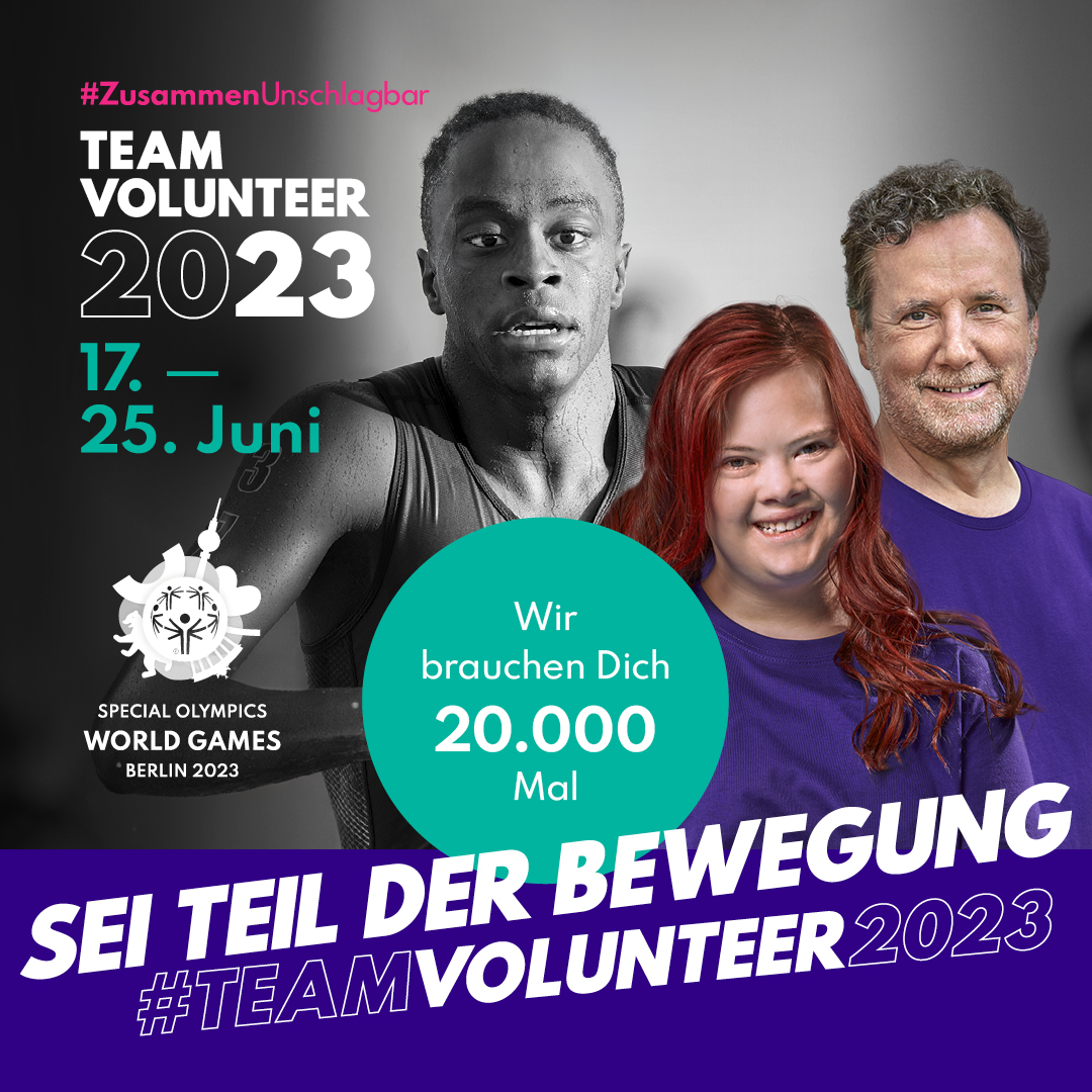 #zusammenUnschlagbar‼️Freiwillige gesucht‼️ für die Special Olympic World Games @SOWG_Berlin2023.  Die weltweit größte inklusive Sportveranstaltung. Mit 7.000 Sportlerinnen und Sportler aus aller Welt. 👉berlin2023.org/de/mach-mit/vo…

<a href="/dtb_online/">Deutscher Turner-Bund</a> <a href="/DOSB/">DOSB</a> <a href="/teamdpara/">Team Deutschland Paralympics</a>