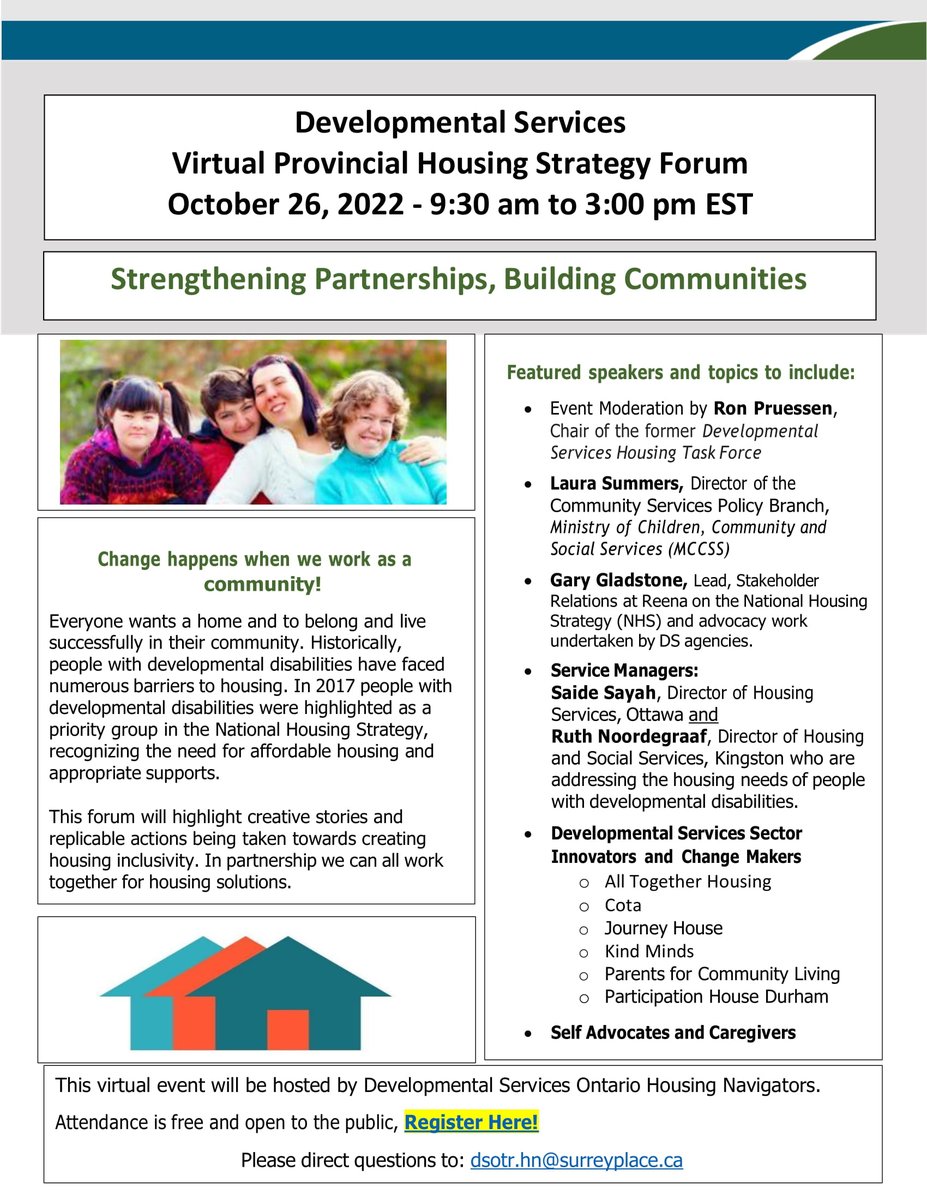 HousingRightsCA's tweet photo. People with developmental disabilities face unique barriers when accessing housing. Tomorrow, @dsontario is hosting a virtual housing strategy forum to highlight creative stories and actions being taken towards advancing housing inclusivity. 

Register: https://t.co/GTCA7XVwGU https://t.co/uOGW7t0OYa