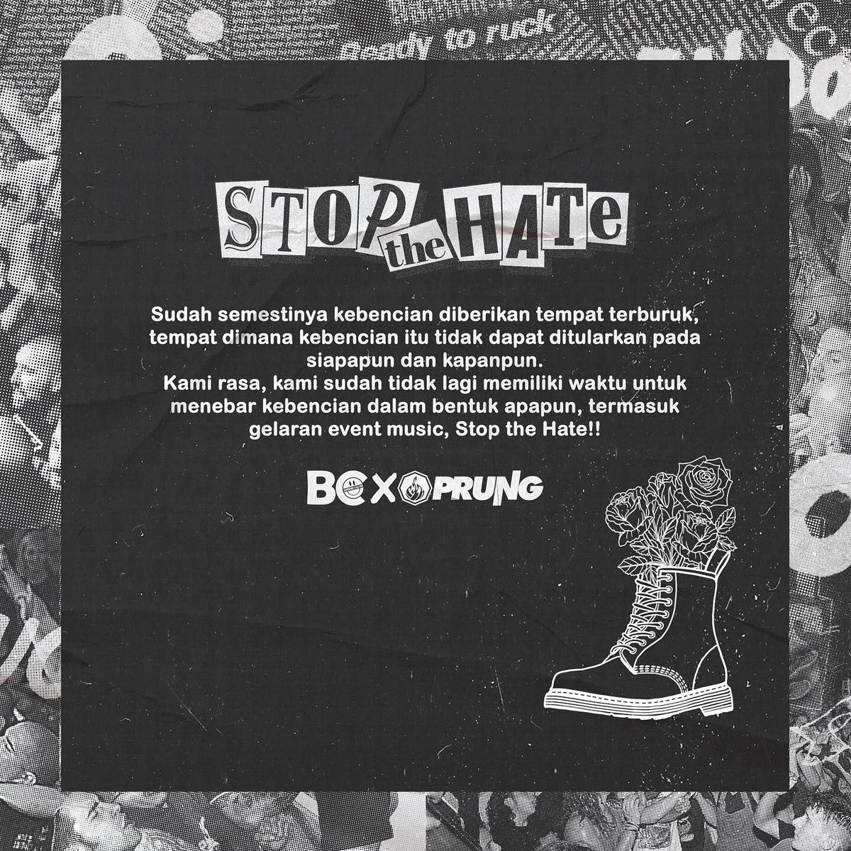 Music is present for listeners to enjoy. Whoever and wherever you are, if you truly intend to sing loudly, come on! 

Stop the hatred with music for everyone! ✊
@PrungRadio 

#BandungCalling
#PrungTerraceswear
#CockneyRejectsLiveInBandung