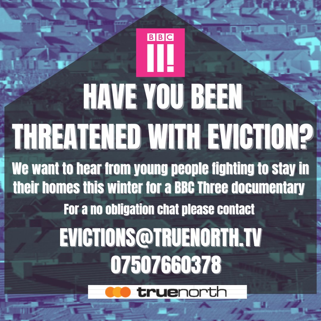 We want to hear from young renters facing eviction this winter for a BBC Three series. 

If you or someone you know have a story to tell, please contact us at the following email - evictions@truenorth.tv

#eviction #rent #landlord #evicted #ukrenters