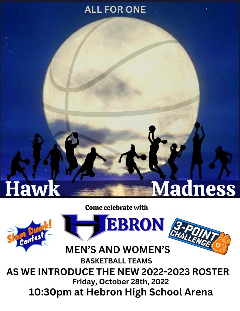 After you support <a href="/HebronFootball/">Hebron Hawks Football</a> in the last home game of 2022, come out and support <a href="/HebronHawksBB/">Hebron High School Boys Basketball</a> and <a href="/LadyHawksSquad/">Lady Hawks 🏀 24-25</a> in our Hawk Madness! Starts at 10:30 PM right after the football game. Come out and support!