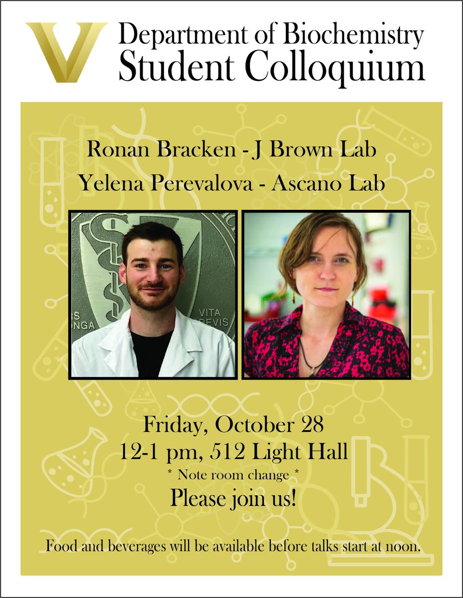 Join us on Friday for Colloquium! Graduate students @bracken_ronan and @yperevalova will be presenting their research. Pizza served at 11:45 before talks start at noon! Also note the change in location this week: we will be in LH 512