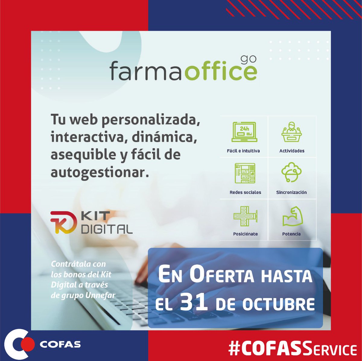 iCOFAS's tweet photo. Únete ya a #FarmaOfficeGo contrátalo con los bonos del #KitDigital, nosotros te ayudaremos a gestionarlos.
Además, hasta el #31oct tendrás esta herramienta en oferta para ti.
#COFASService https://t.co/Pimc1vYDBW