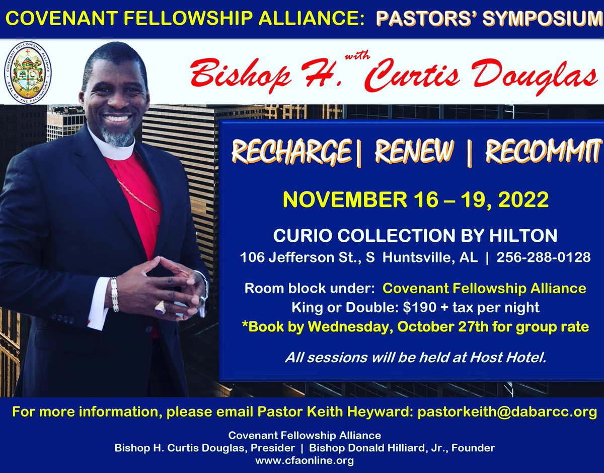BishopDouglas's tweet image. Bishops. Overseers, Pastors, join me in Huntsville, AL! All details on flyers. I look forward to seeing you there. #pastorssymposium