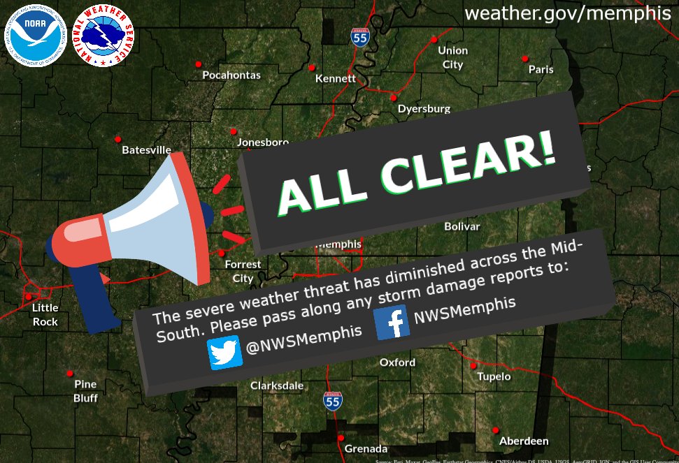 The threat for any severe weather has diminished across the Mid-South. Please send in any storm damage reports! 😁#MidSouthwx