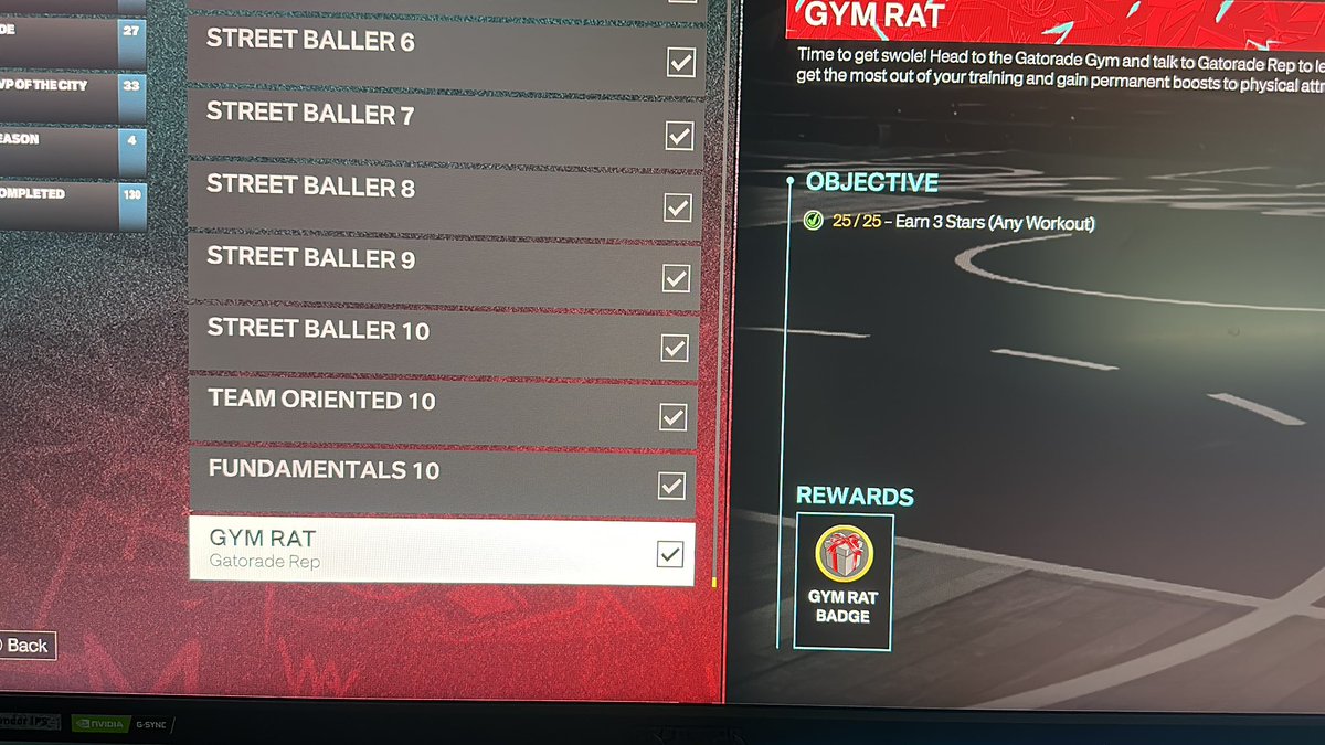BrockDoherty's tweet photo. @2KSupport gym rat badge done but doesn’t show on any character? https://t.co/3HMerdiG8R