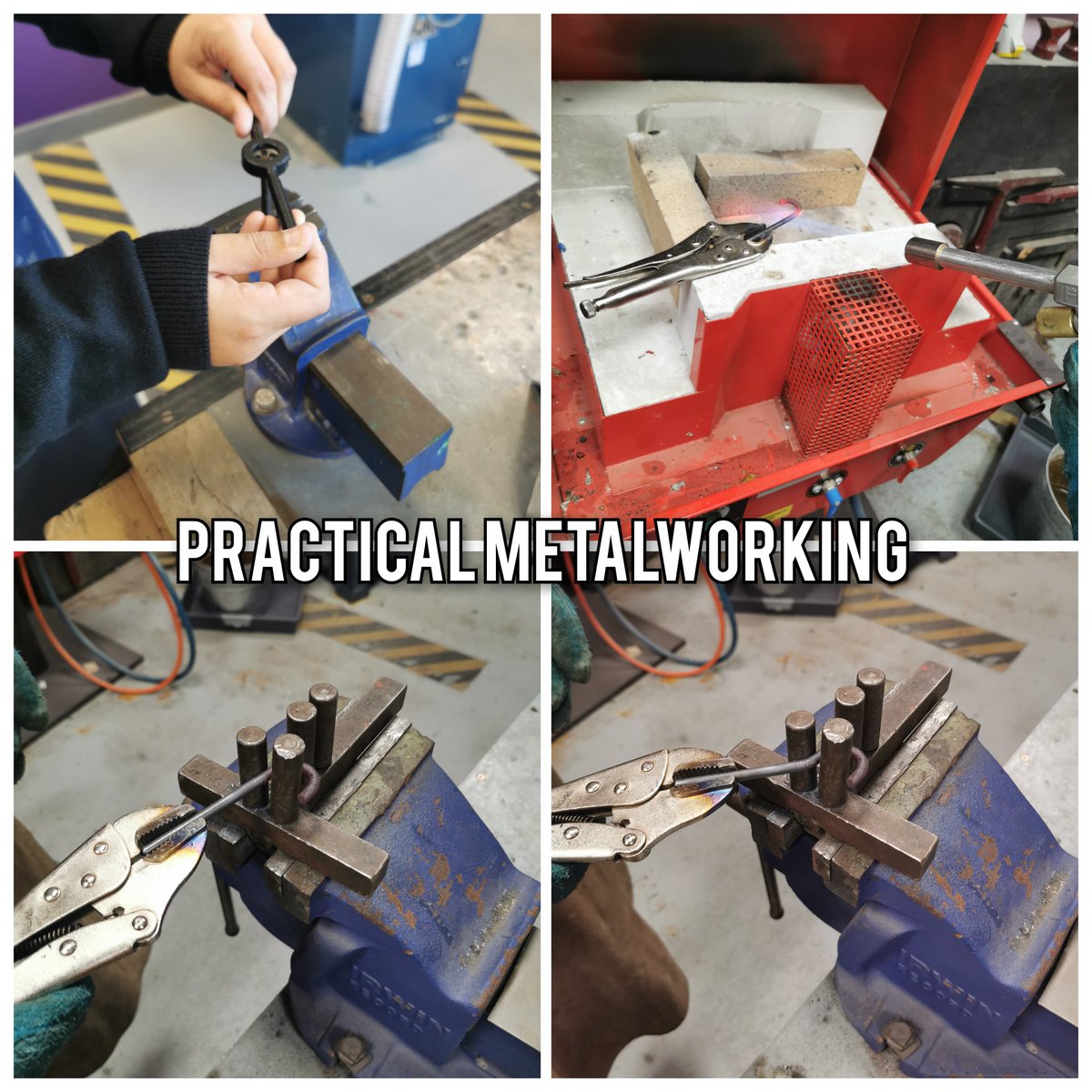 Metalworkers making excellent progress! Recently learning to cut external threads and learning to use jigs to bend metal