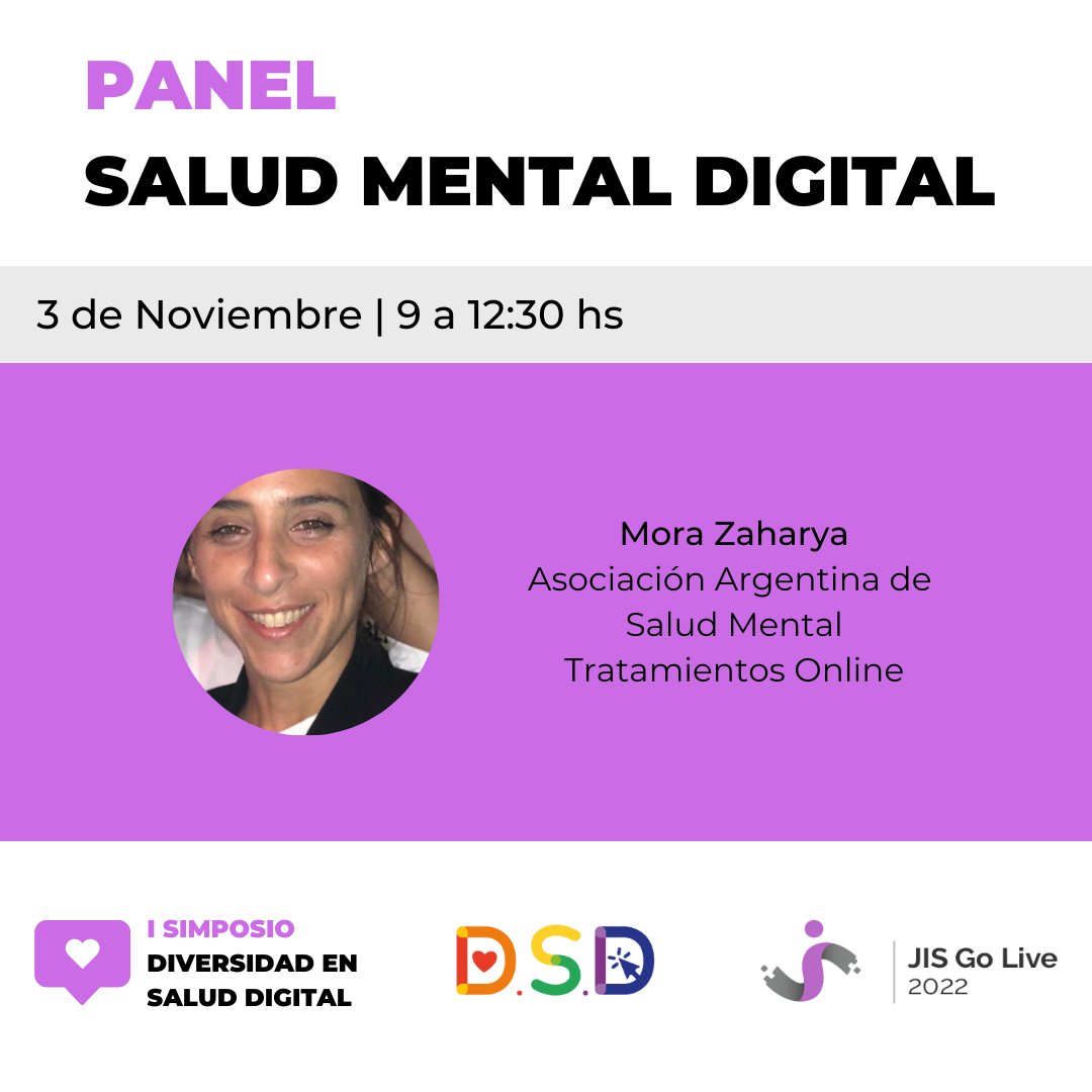 diversidadsd's tweet photo. 📢 Se vienen las #JISGOLIVE2022 de @informaticaHIBA y el Primer Simposio de Diversidad en Salud Digital! 🌈

👉 Panel sobre Salud Mental Digital

🔗 Recordá que las jornadas son gratuitas y virtuales! En el link de nuestra bio encontrarás el link para inscribirte! https://t.co/BDsXlNkJwp